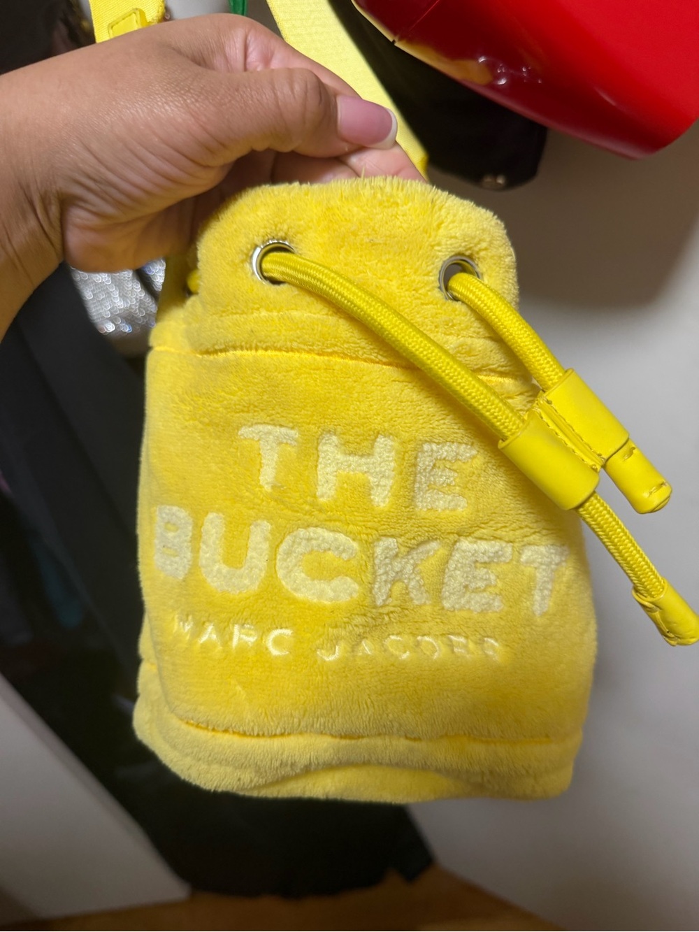 Marc Jacobs Yellow Plush Drawstring Bucket Bag